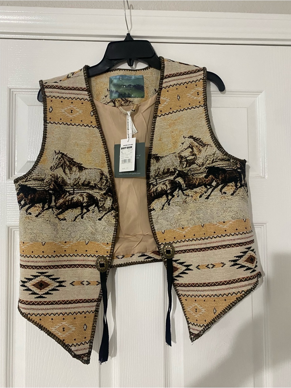 Beige Western Horse Tapestry Vest